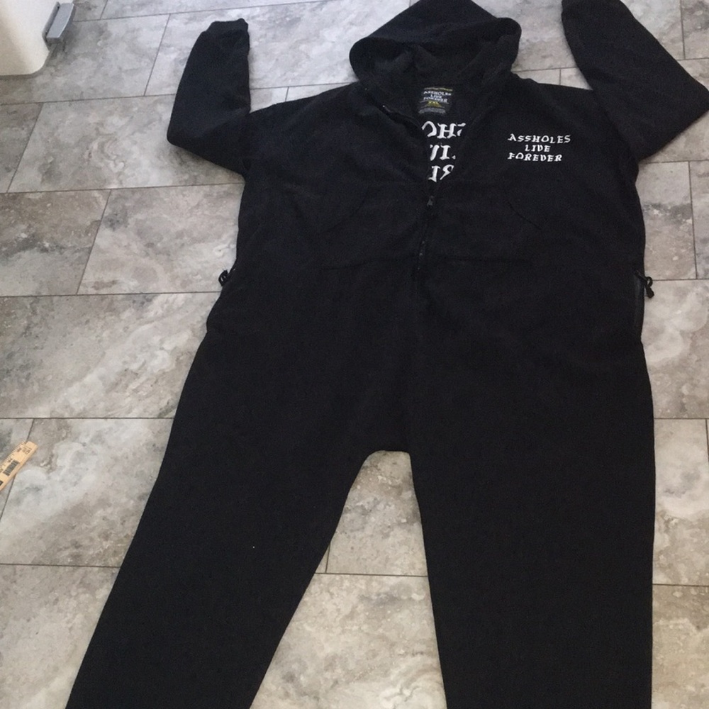 AZZHOLES LIVE FOREVER 1 Piece Hooded ZIPPER FRONT Jumpsuit with POCKETS EUC XXL